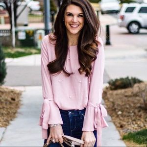 Pearl flounce sleeve top